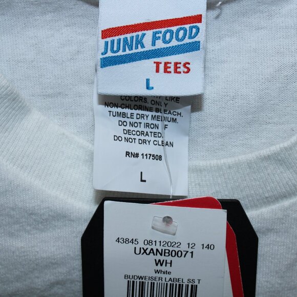 Budweiser Junk Food T-Shirt Size L Large White Tees Distressed Retro Logo NWT - Picture 5 of 5